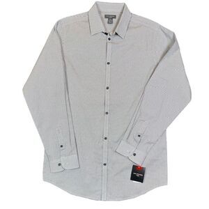 NWT Van Heusen Flex Dress Shirt White with Black Geo Print Youth XL (18-20)